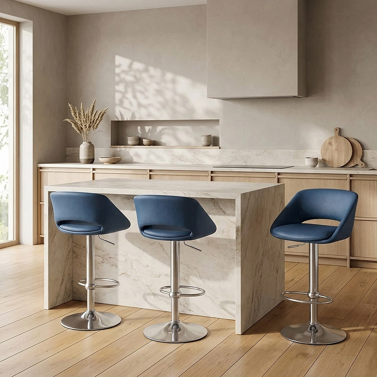 Kansas Brushed Steel Stool Blue