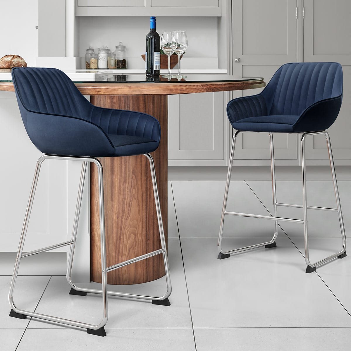 Kanto Chrome Stool Blue Velvet