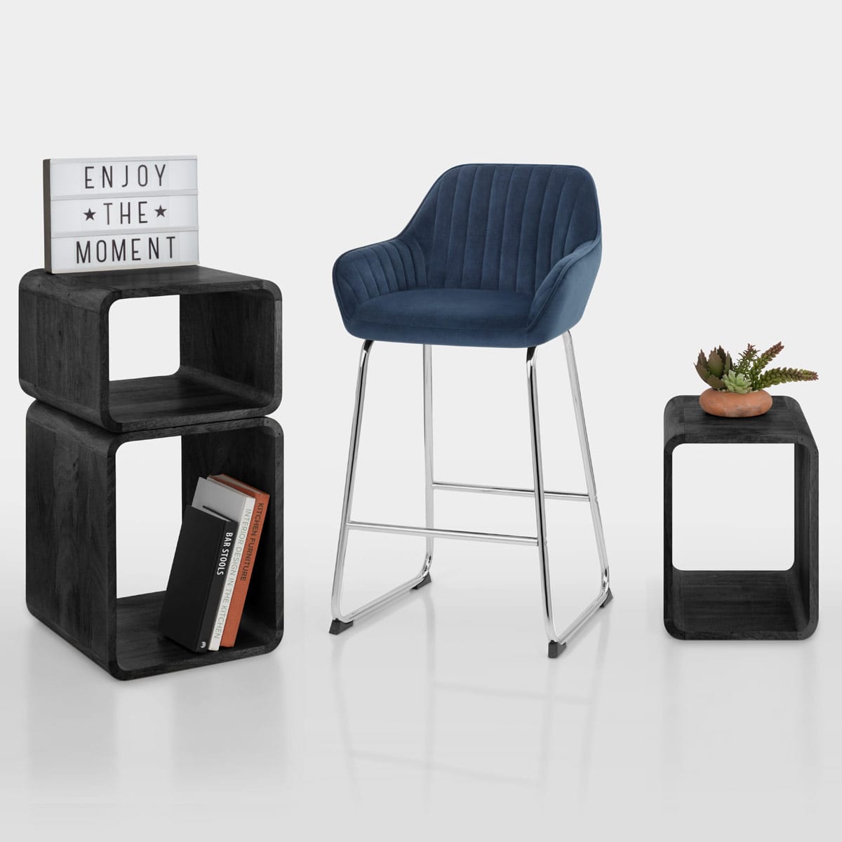 Kanto Chrome Stool Blue Velvet