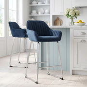 Kanto Chrome Stool Blue Velvet