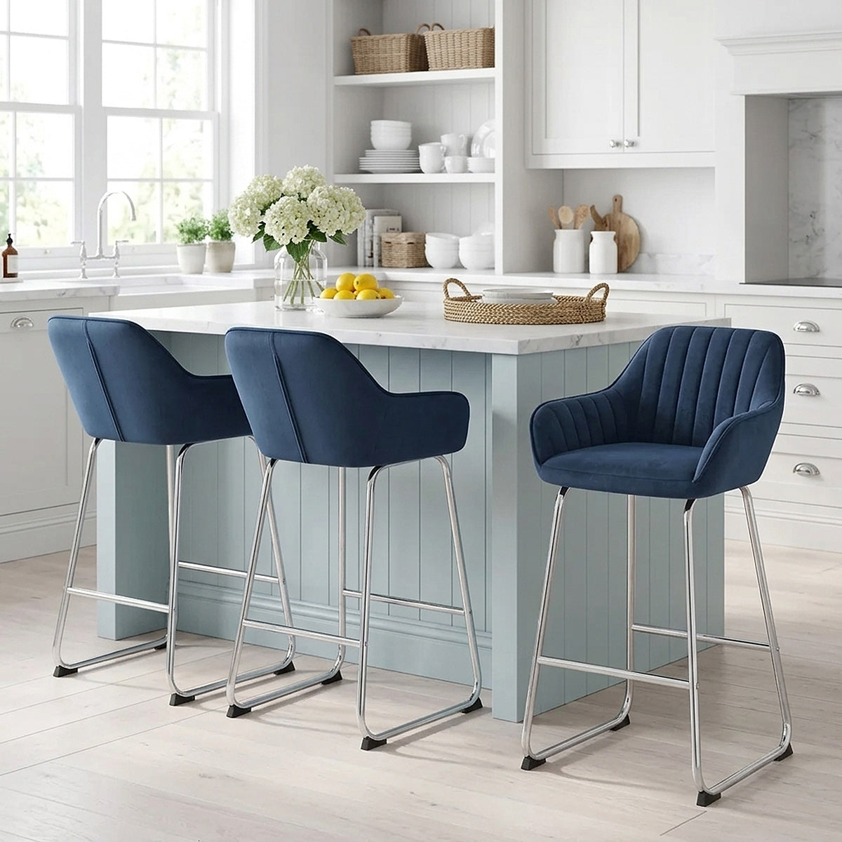 Kanto Chrome Stool Blue Velvet