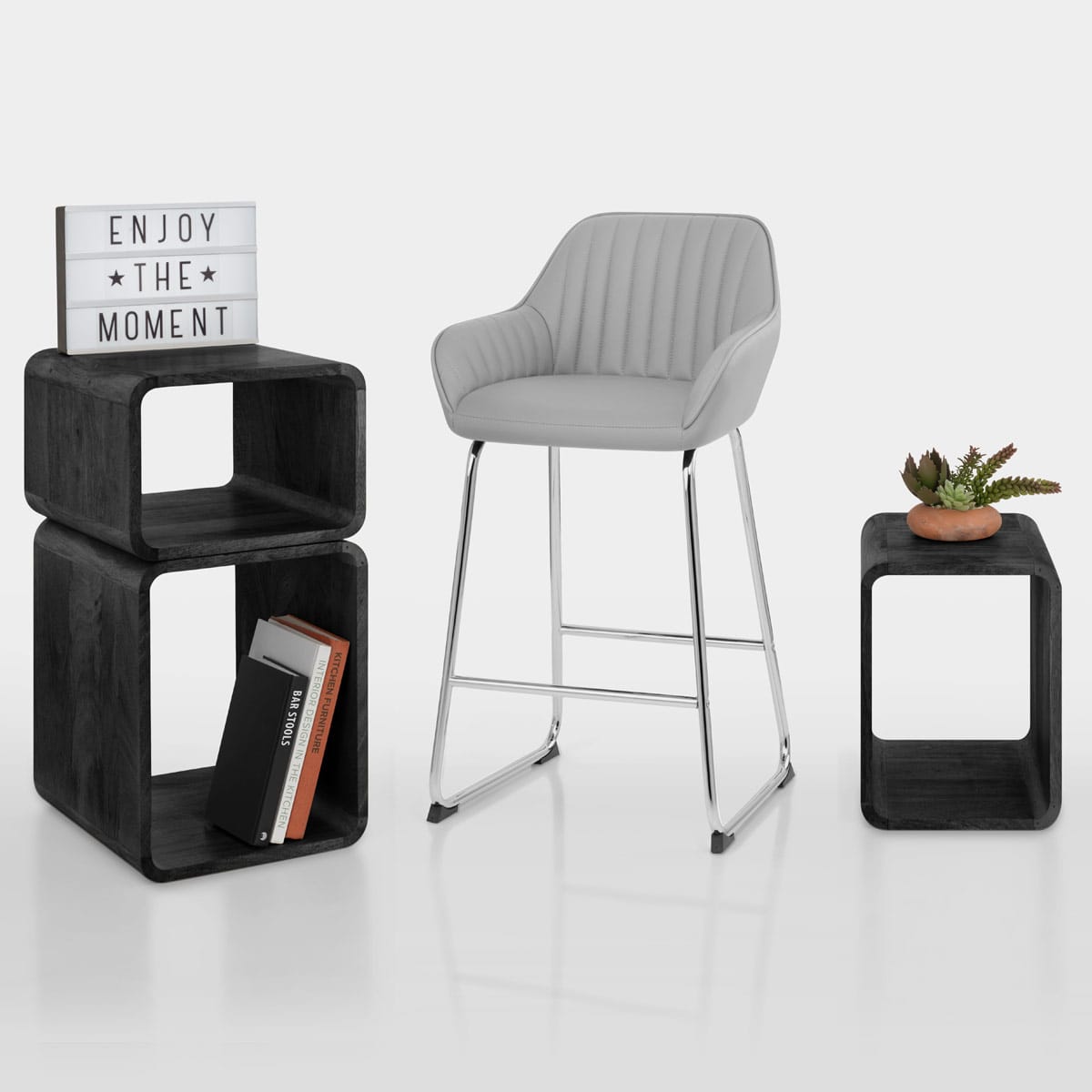 Kanto Chrome Stool Light Grey