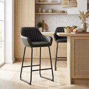 Kanto Real Leather Bar Stool Black