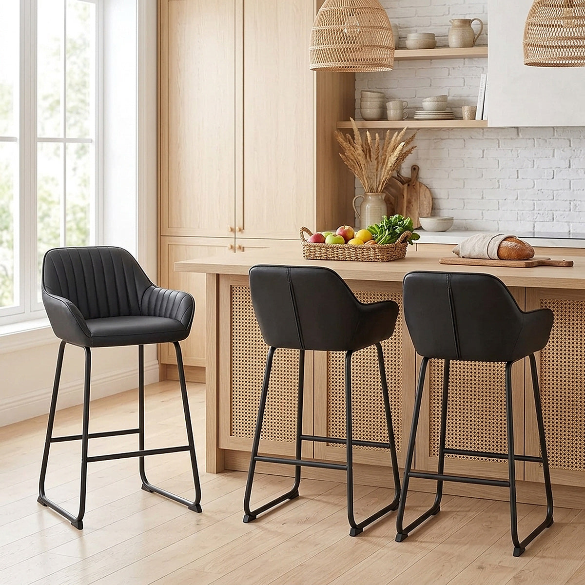 Kanto Real Leather Bar Stool Black