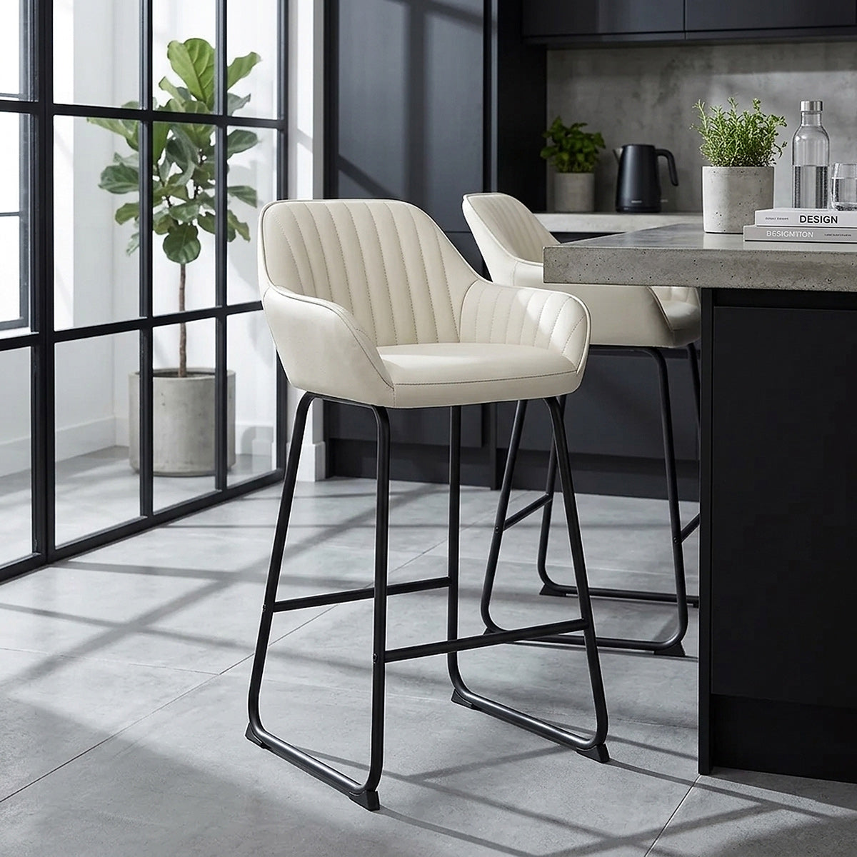 Kanto Real Leather Bar Stool Cream