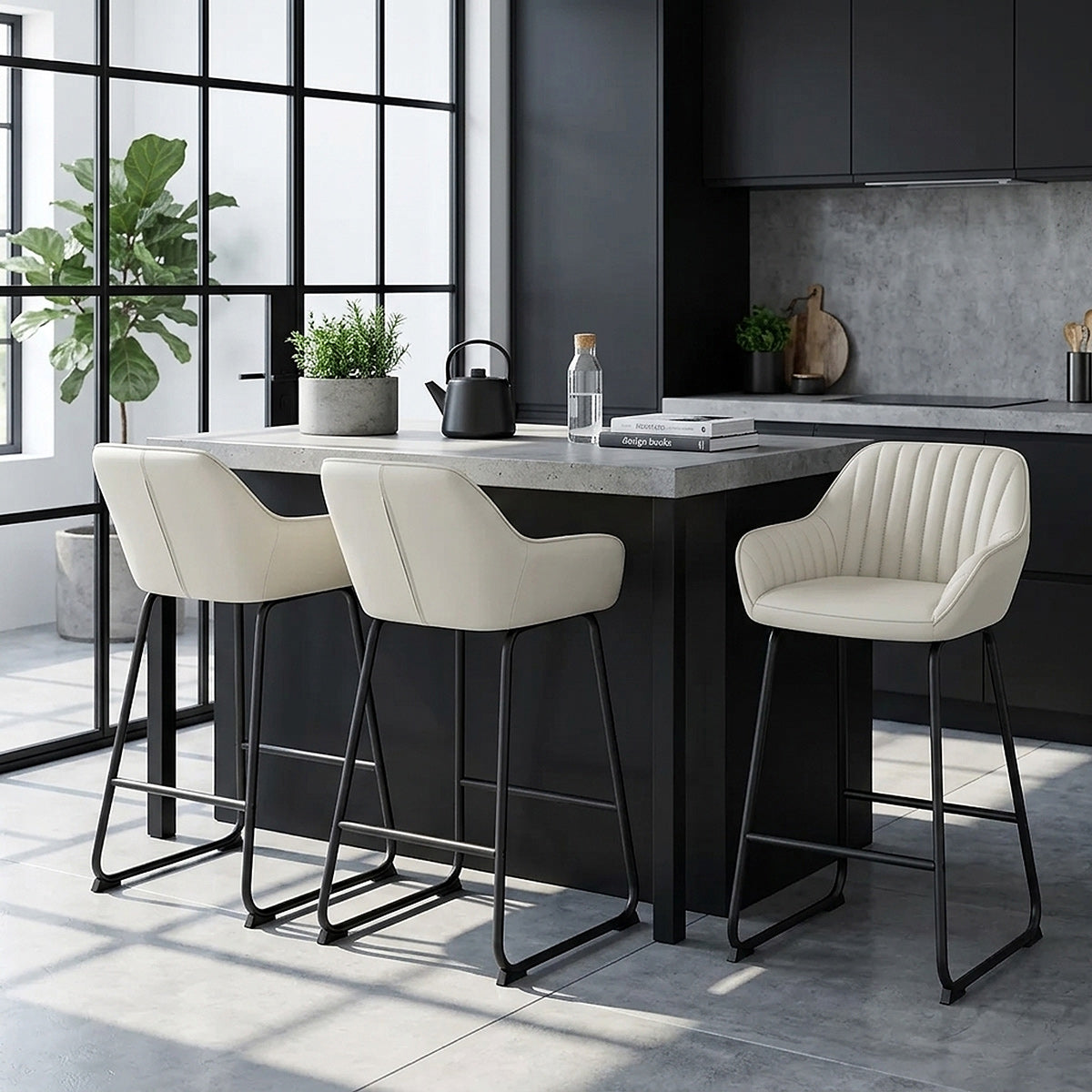 Kanto Real Leather Bar Stool Cream