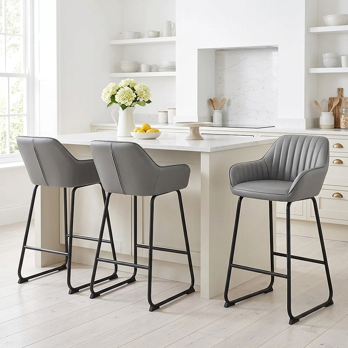Kanto Real Leather Bar Stool Grey