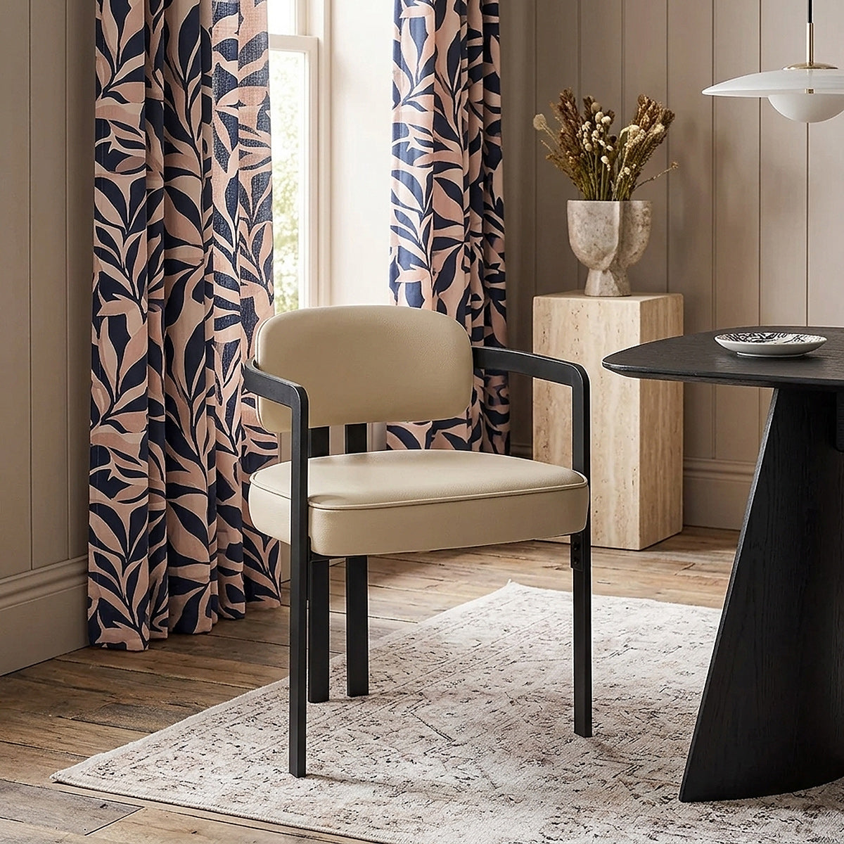 Kara Real Leather Dining Chair Cream