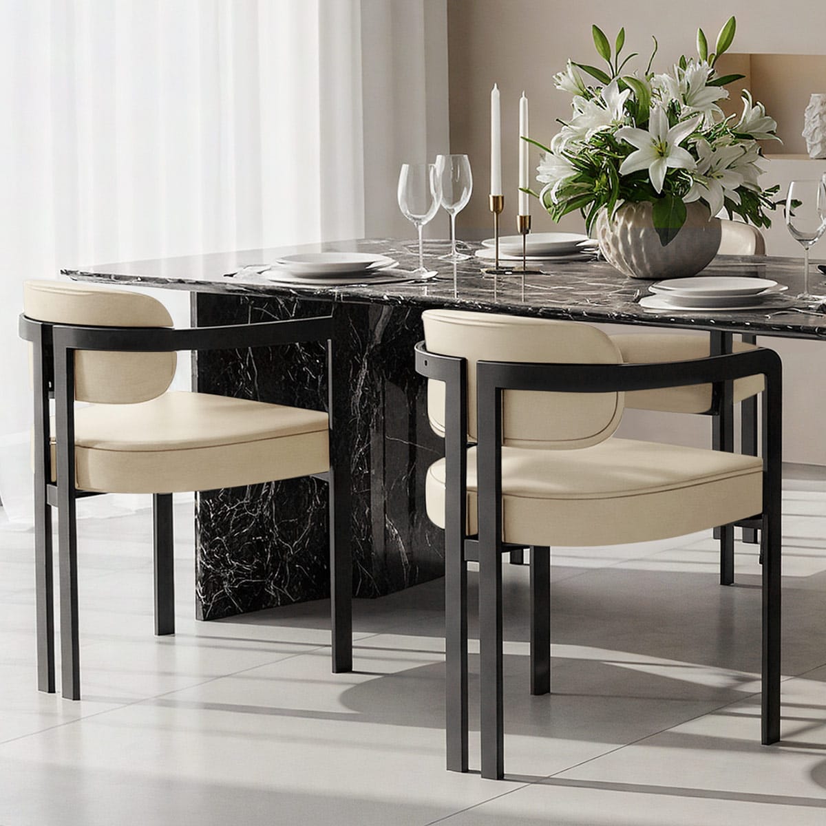 Kara Real Leather Dining Chair Cream