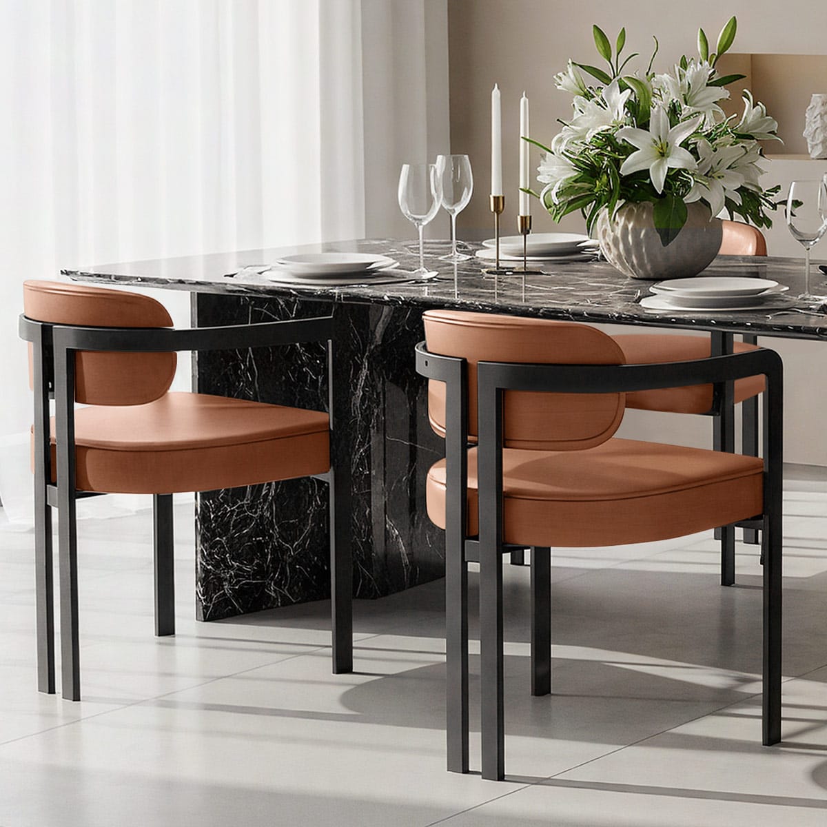 Kara Real Leather Dining Chair Tan