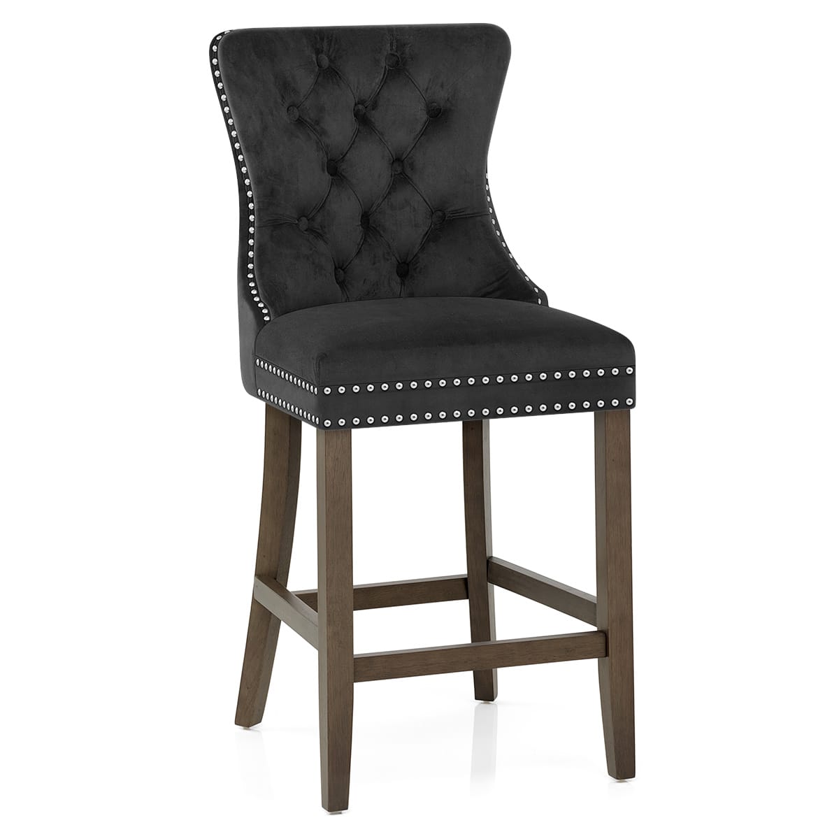 Kensington Wooden Stool Black Velvet