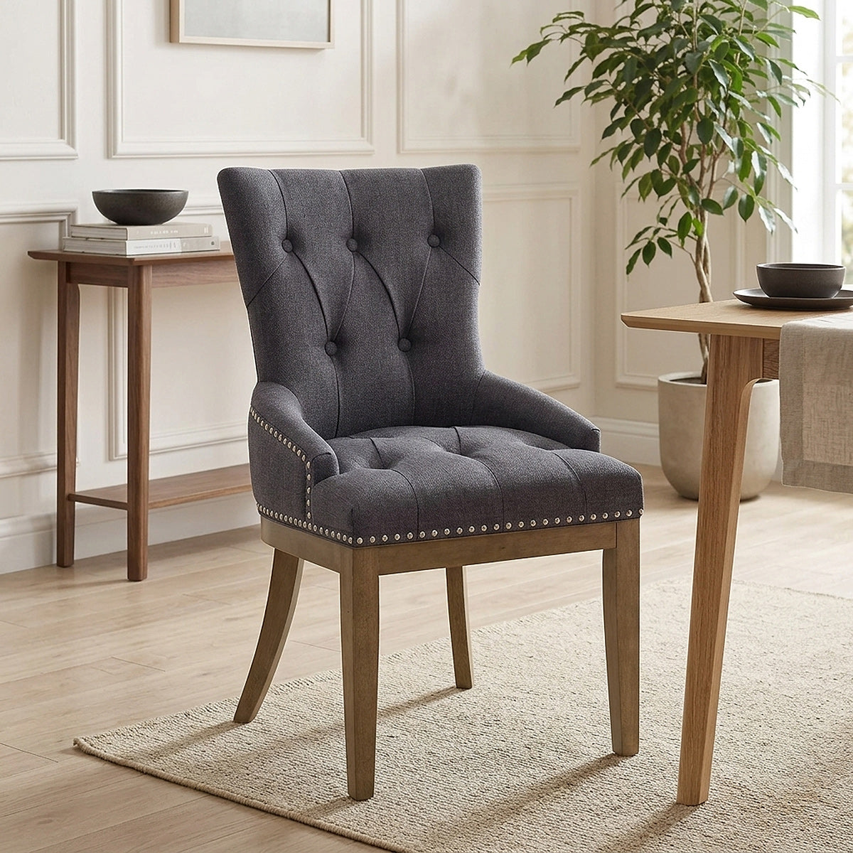 Knightsbridge Oak Chair Charcoal Fabric