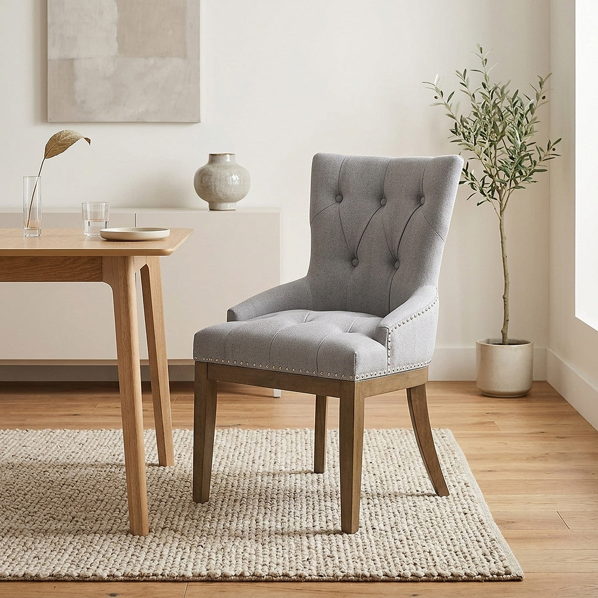 Knightsbridge Oak Chair Grey Fabric