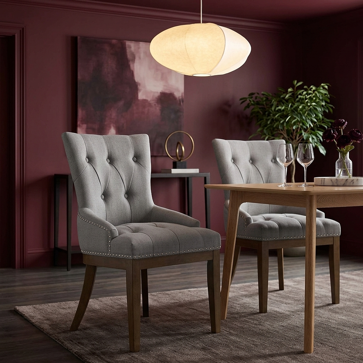 Knightsbridge Oak Chair Grey Fabric