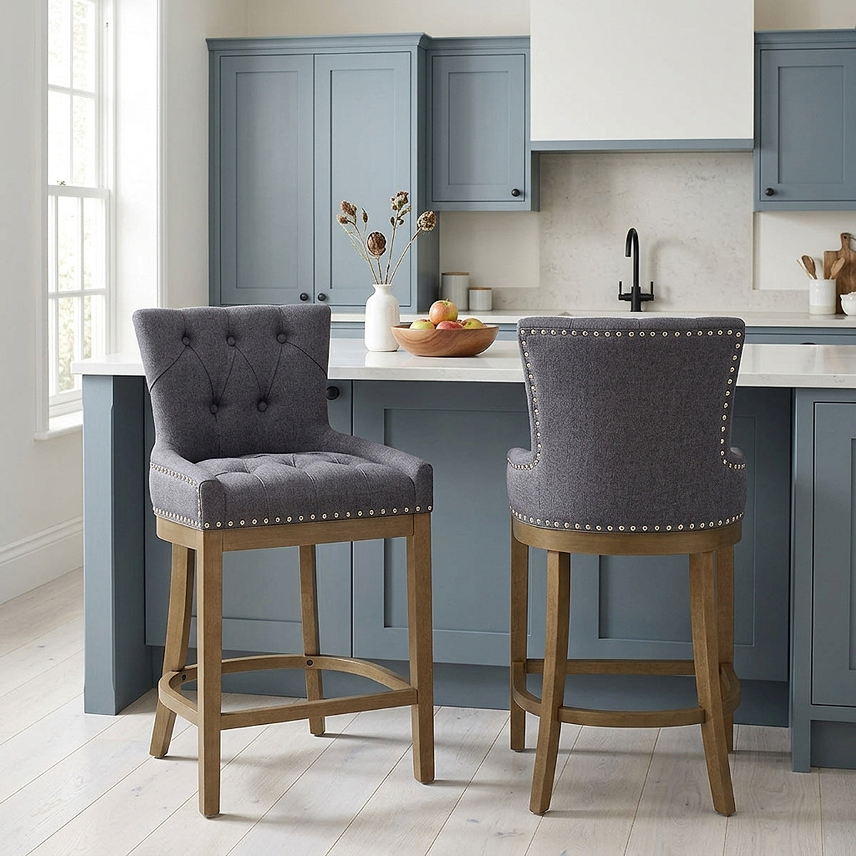 Knightsbridge Oak Stool Charcoal Fabric
