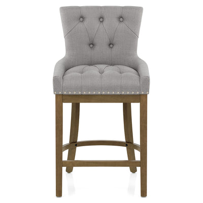 Knightsbridge Oak Stool Grey Fabric