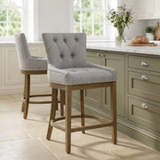 Knightsbridge Oak Stool Grey Fabric