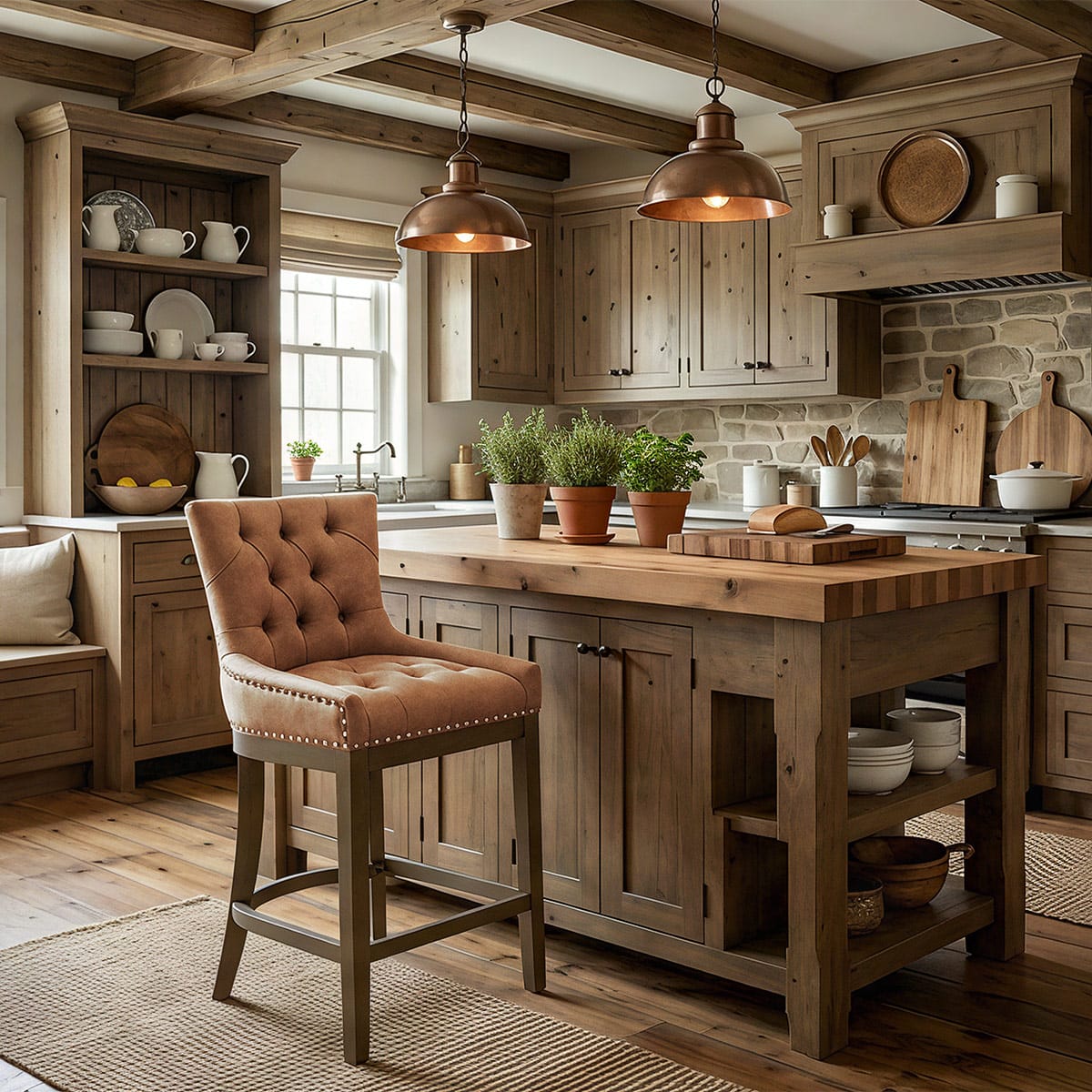 Knightsbridge Oak Stool Tan Leather