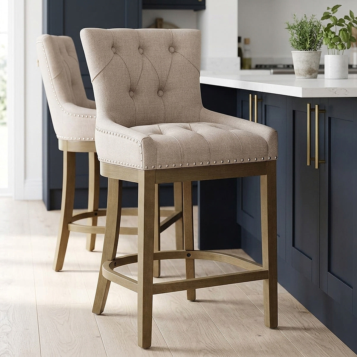 Knightsbridge Oak Stool Tweed Fabric