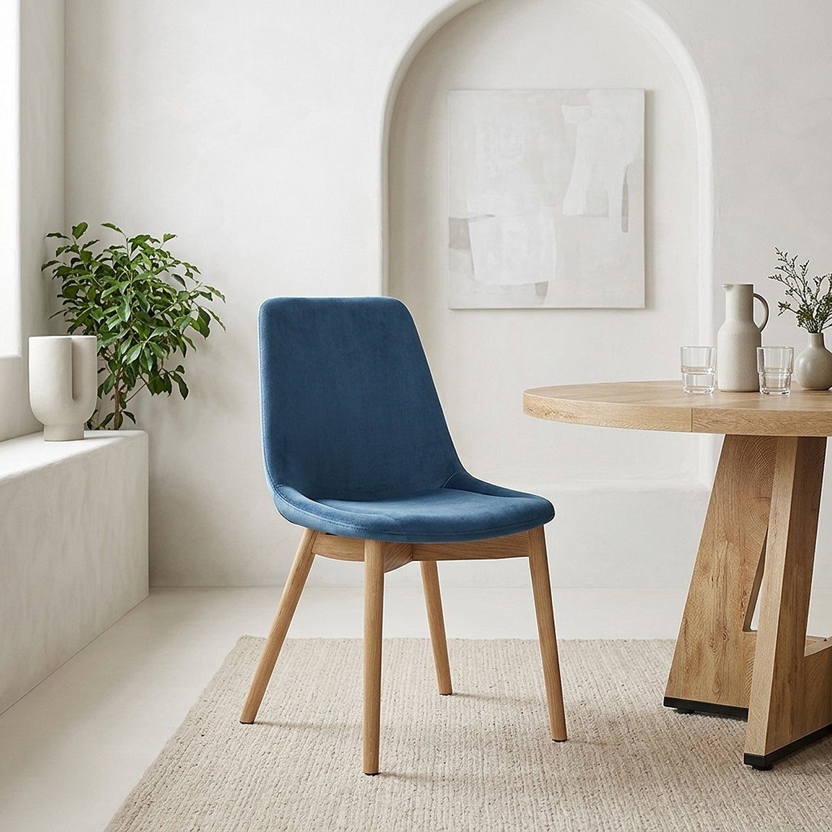 Kobe Dining Chair Oak & Blue Velvet