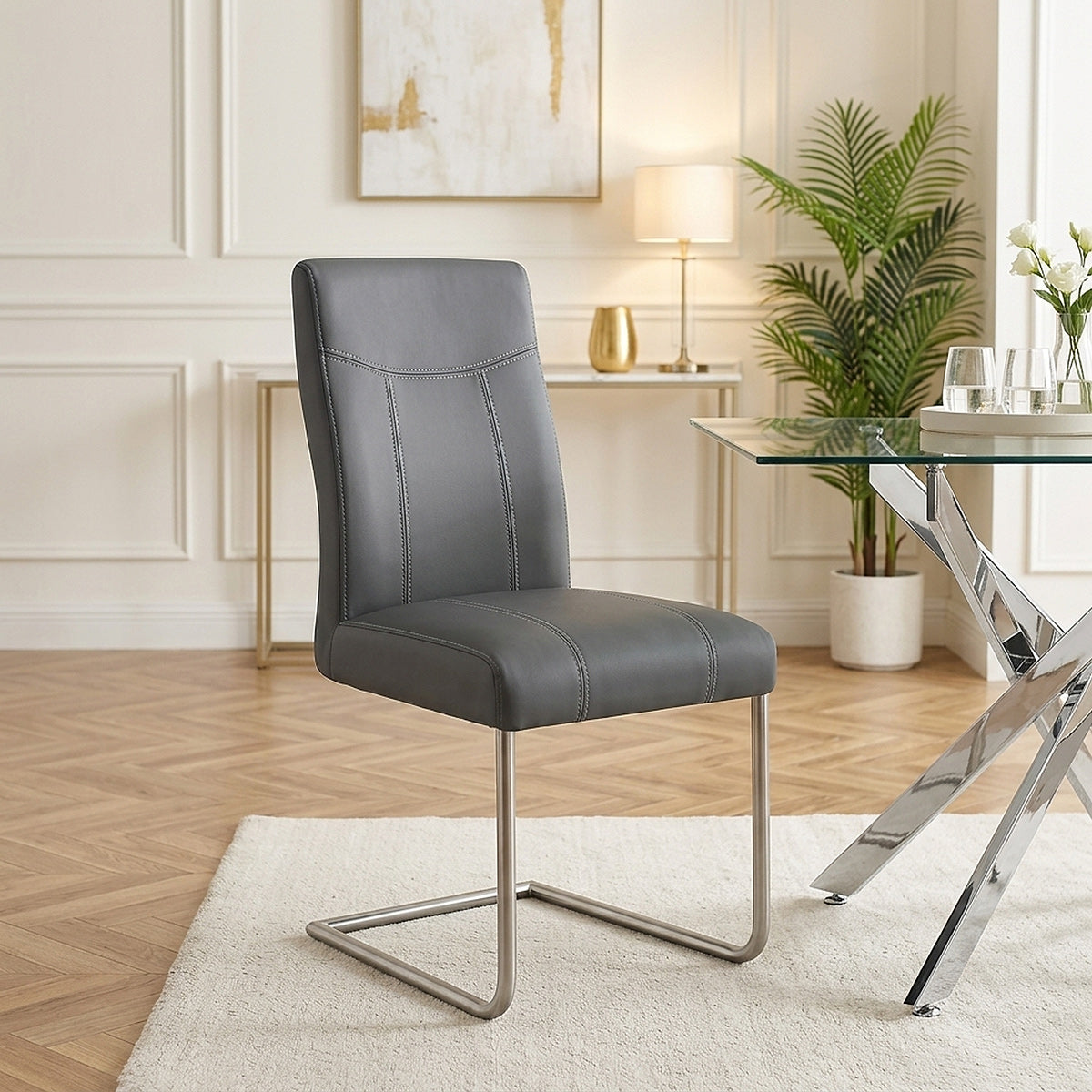 Lancaster Dining Chair Grey Leather