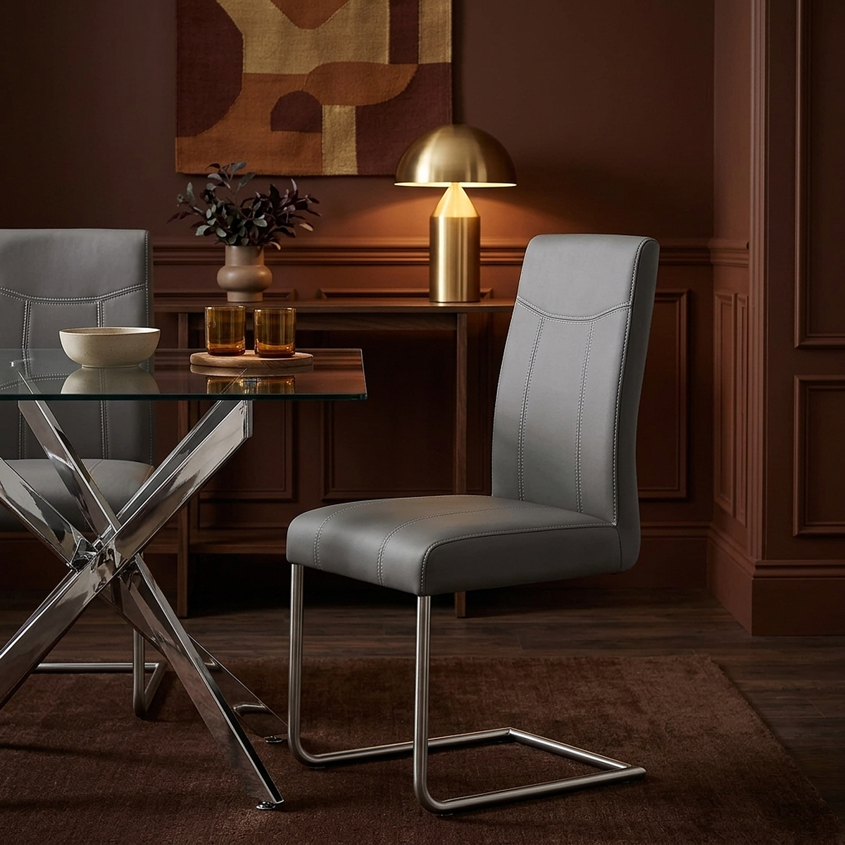 Lancaster Dining Chair Grey Leather