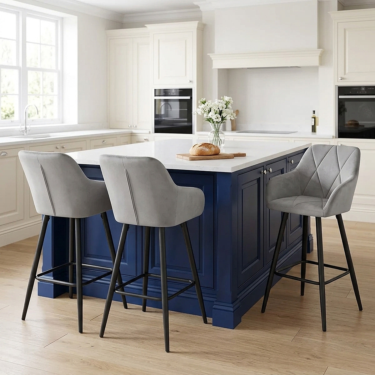 Lanson Bar Stool Grey Velvet