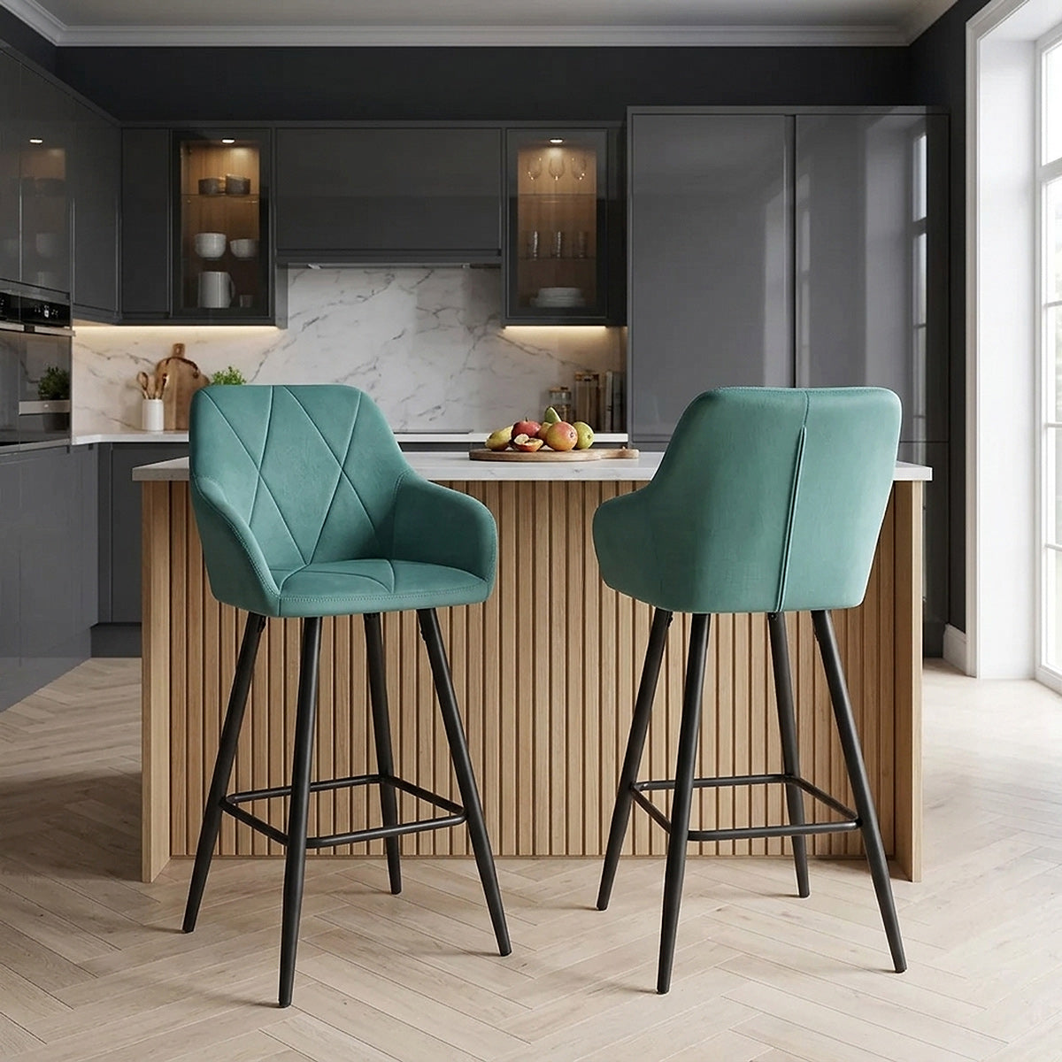 Lanson Bar Stool Teal Velvet
