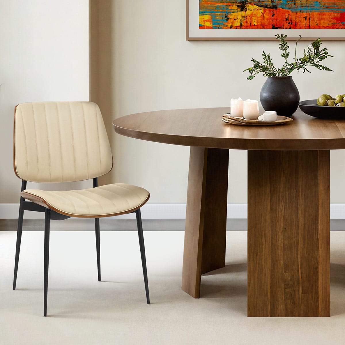 Lara Dining Chair Cream & Walnut