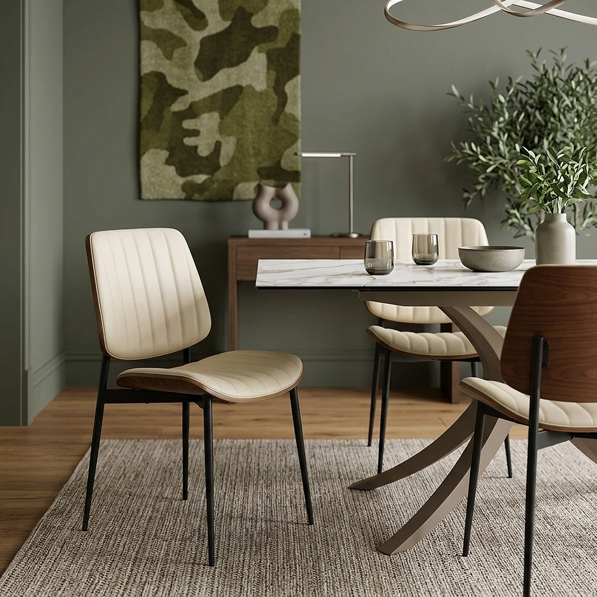 Lara Dining Chair Cream & Walnut