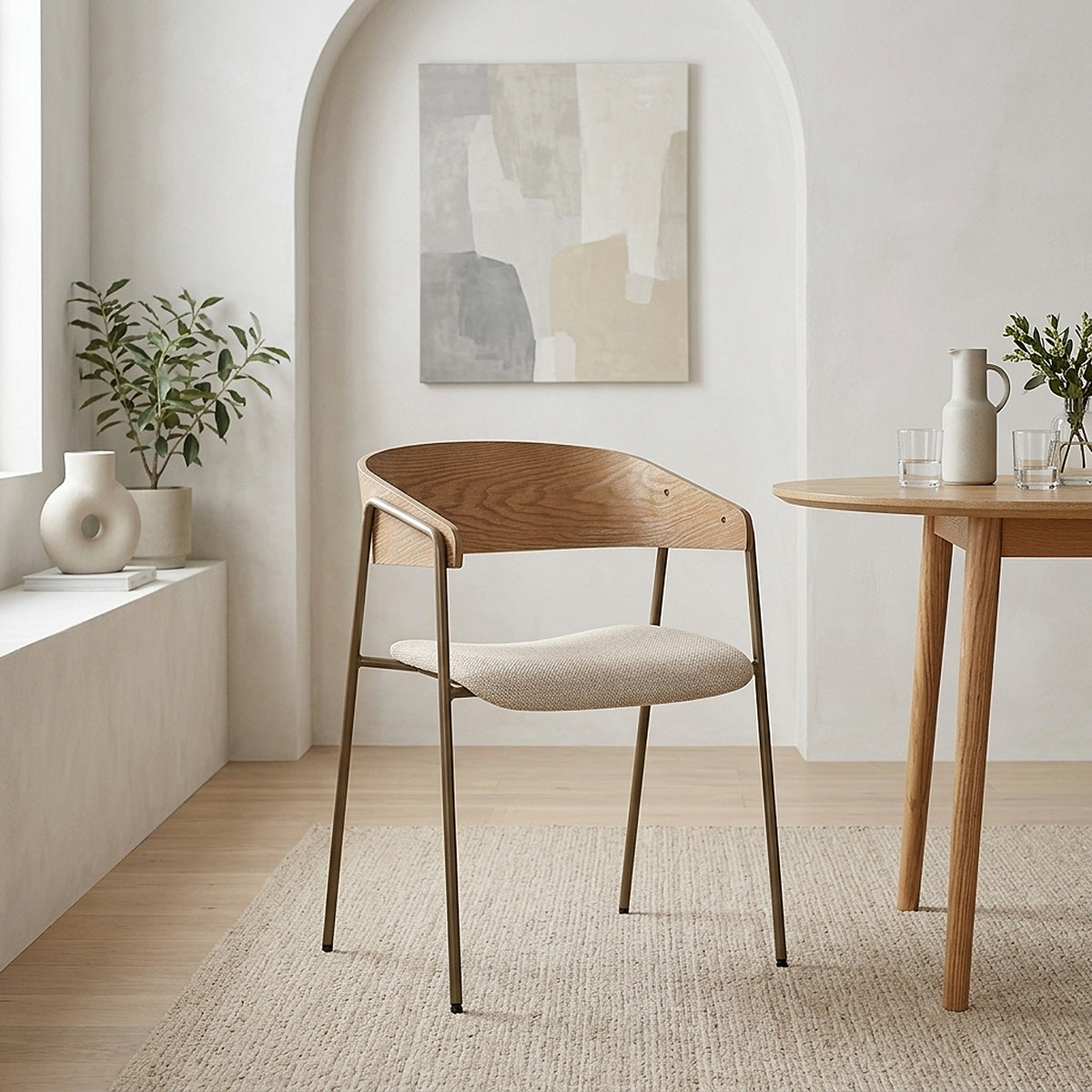 Lauren Oak Dining Chair Beige Fabric