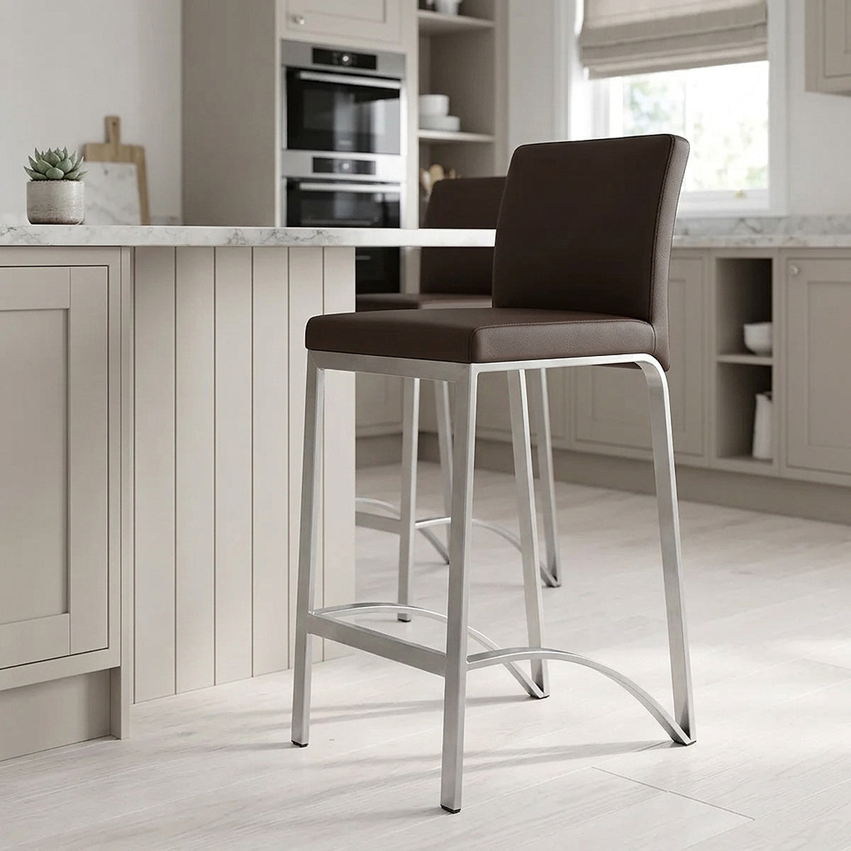 Leah Brushed Real Leather Stool Brown