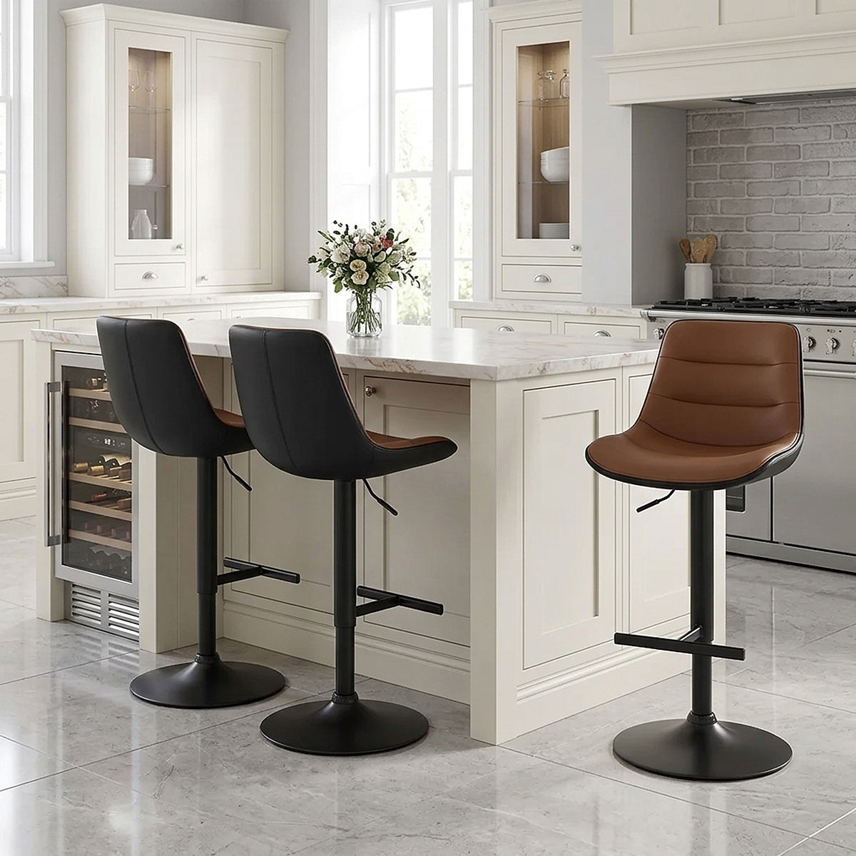Lattice Stool Black & Tan Leather