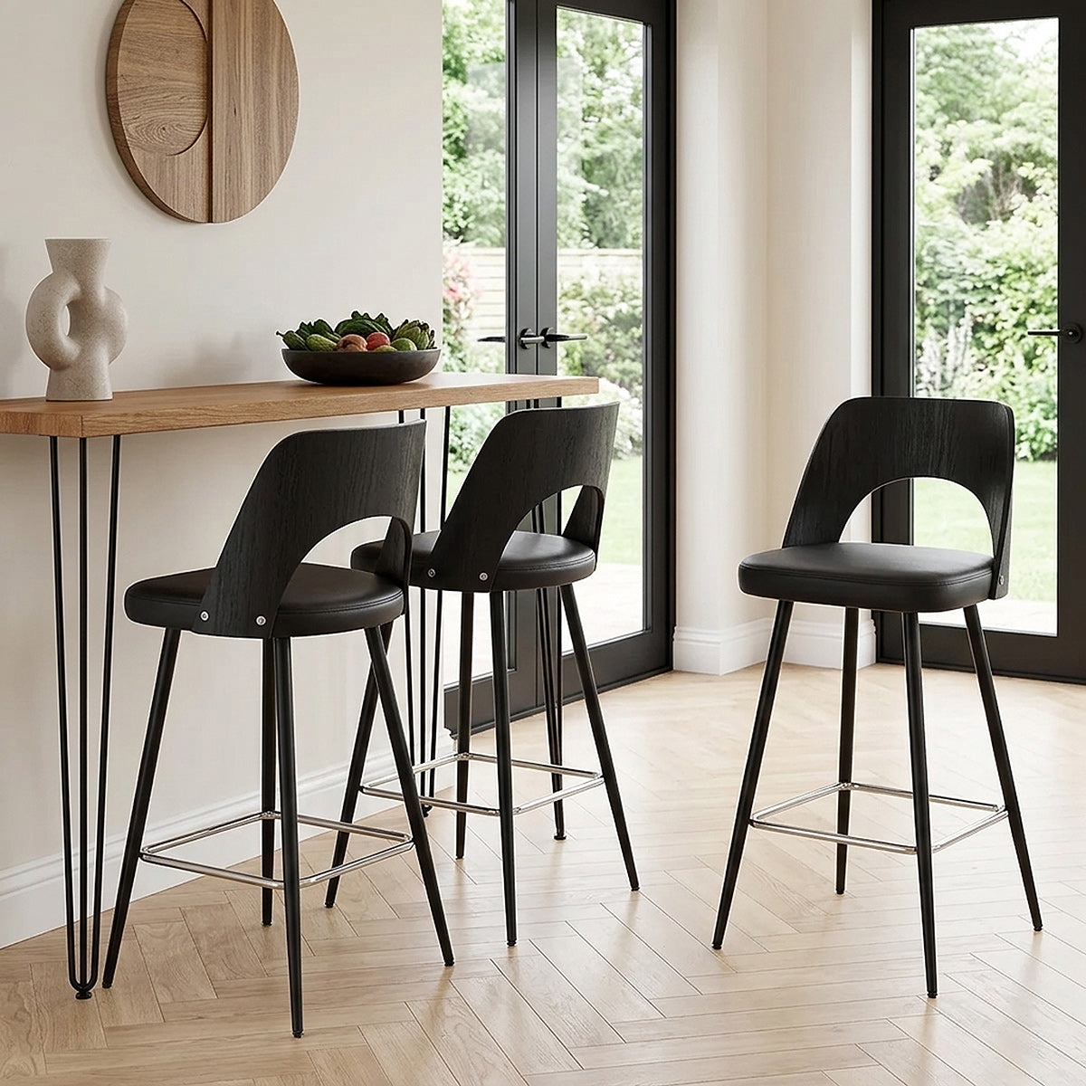Leo Bar Stool Black Wood & Black