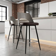 Leo Bar Stool Grey Wood & Brown