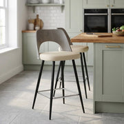 Leo Bar Stool Grey Wood & Cream