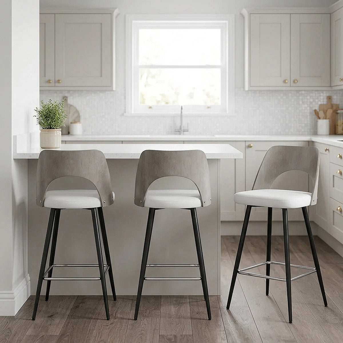 Leo Bar Stool Grey Wood & White