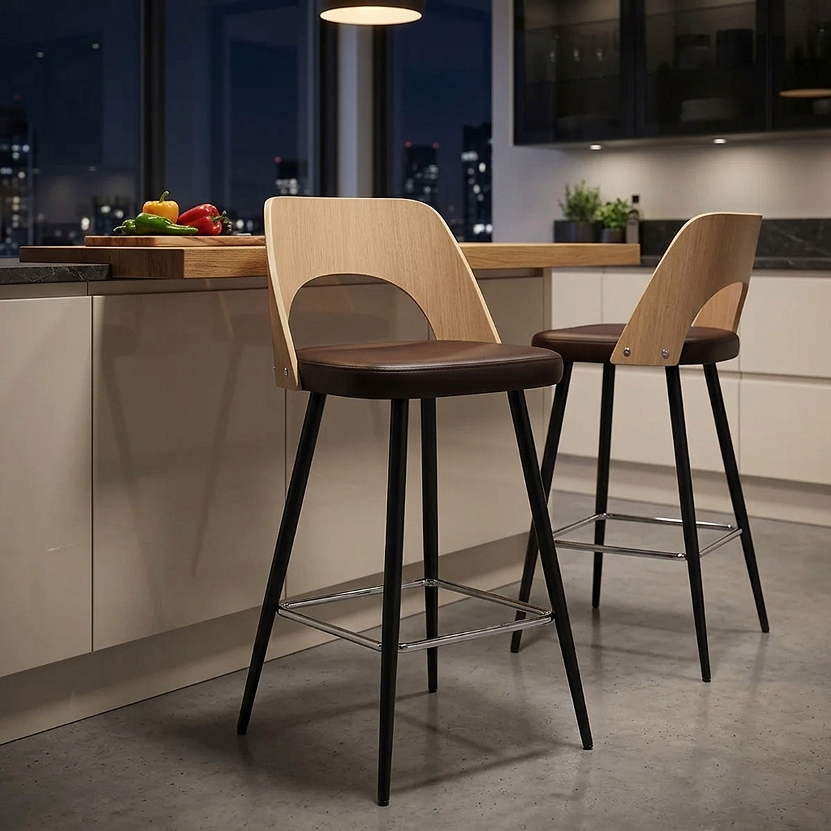 Leo Bar Stool Oak & Brown
