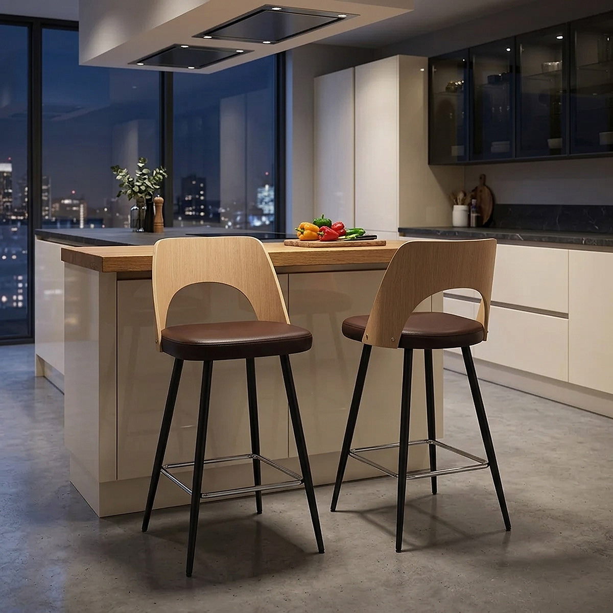 Leo Bar Stool Oak & Brown