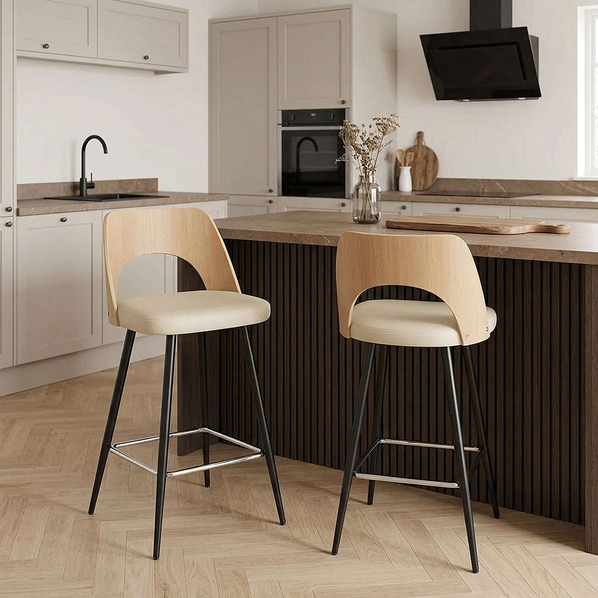 Leo Bar Stool Oak & Cream