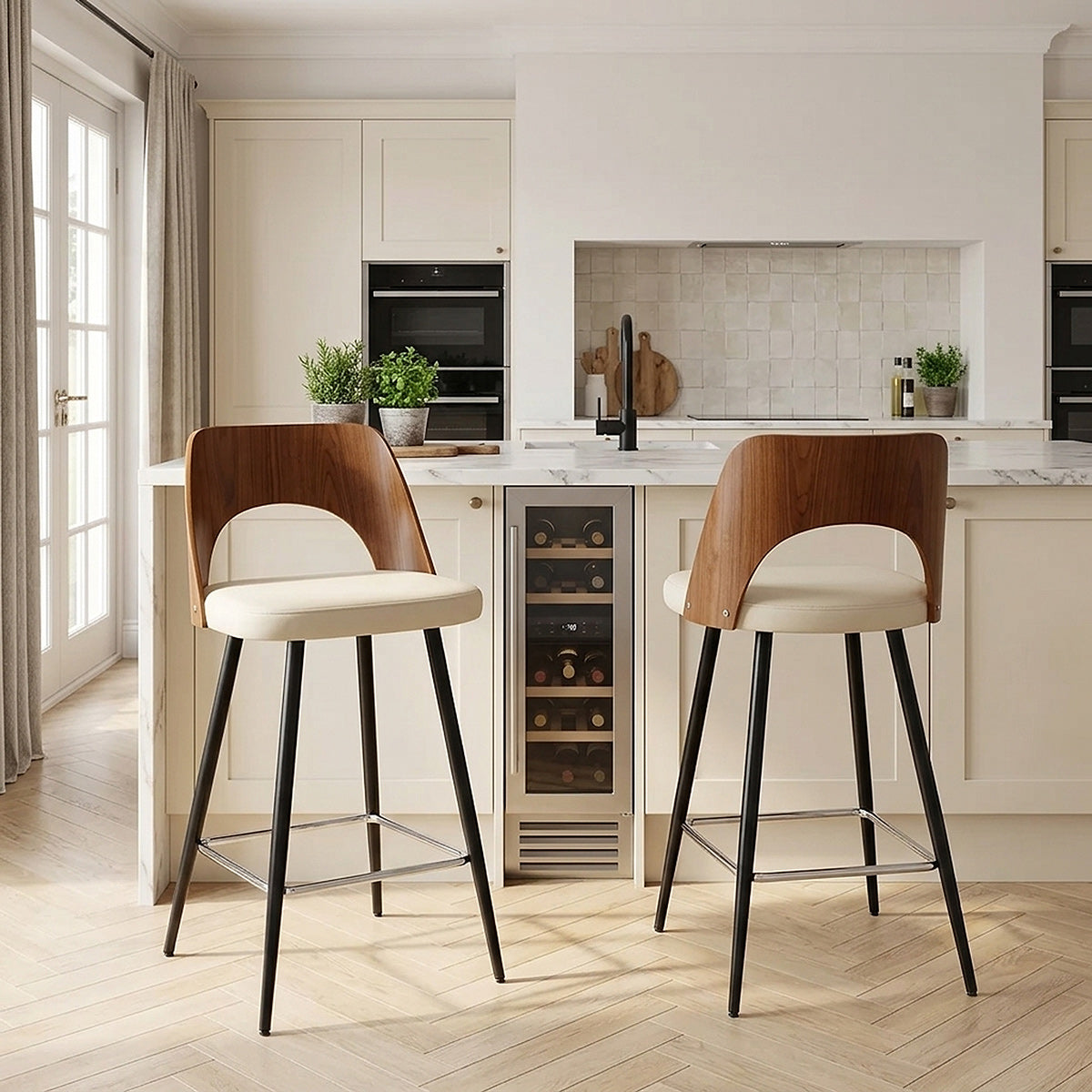 Leo Bar Stool Walnut & Cream