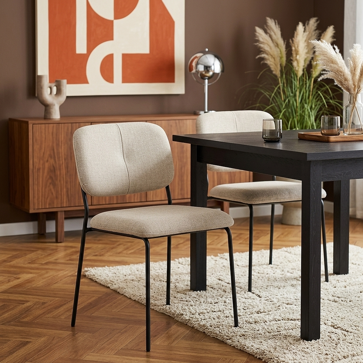 Lila Stackable Dining Chair Beige Fabric