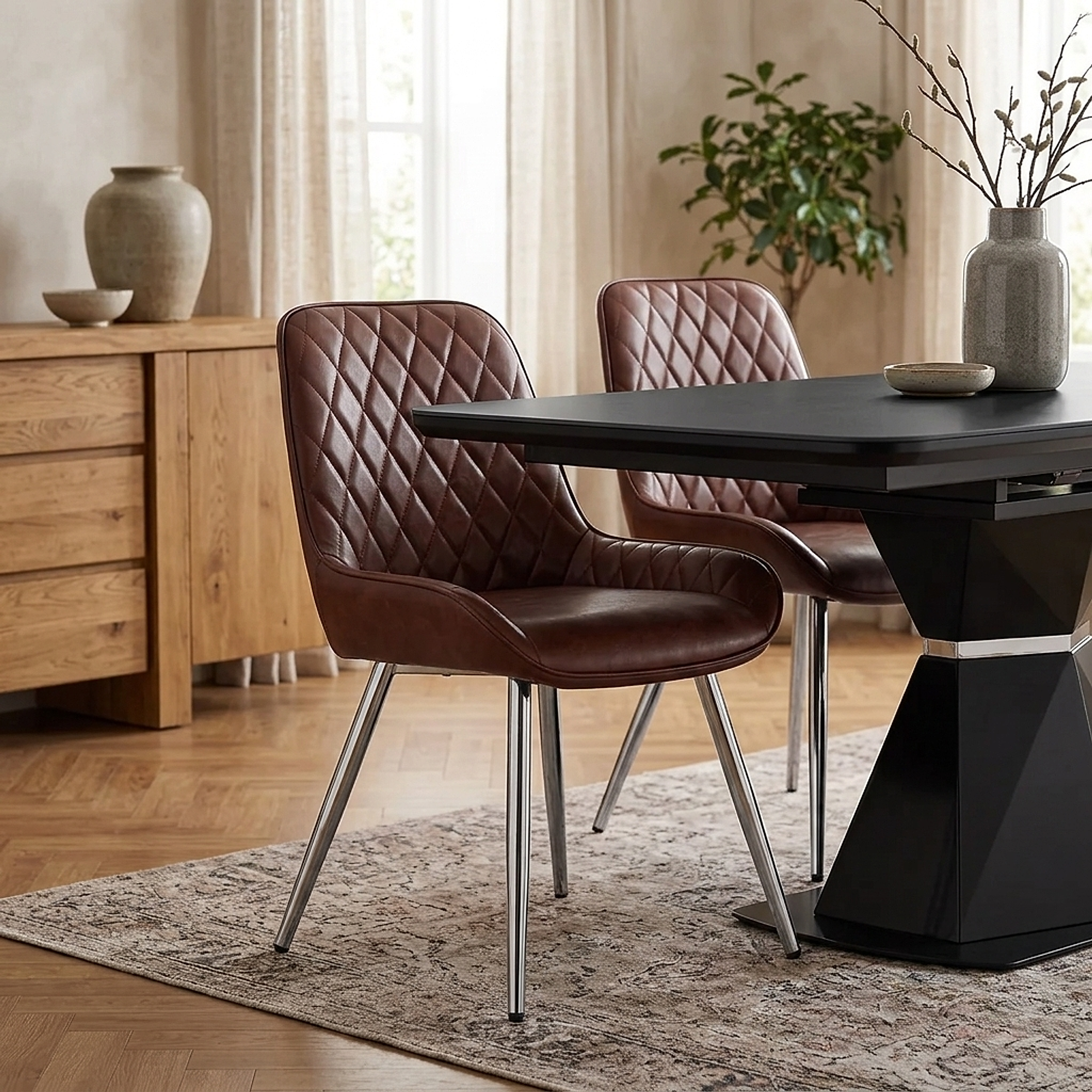 Lincoln Chrome Chair Antique Brown