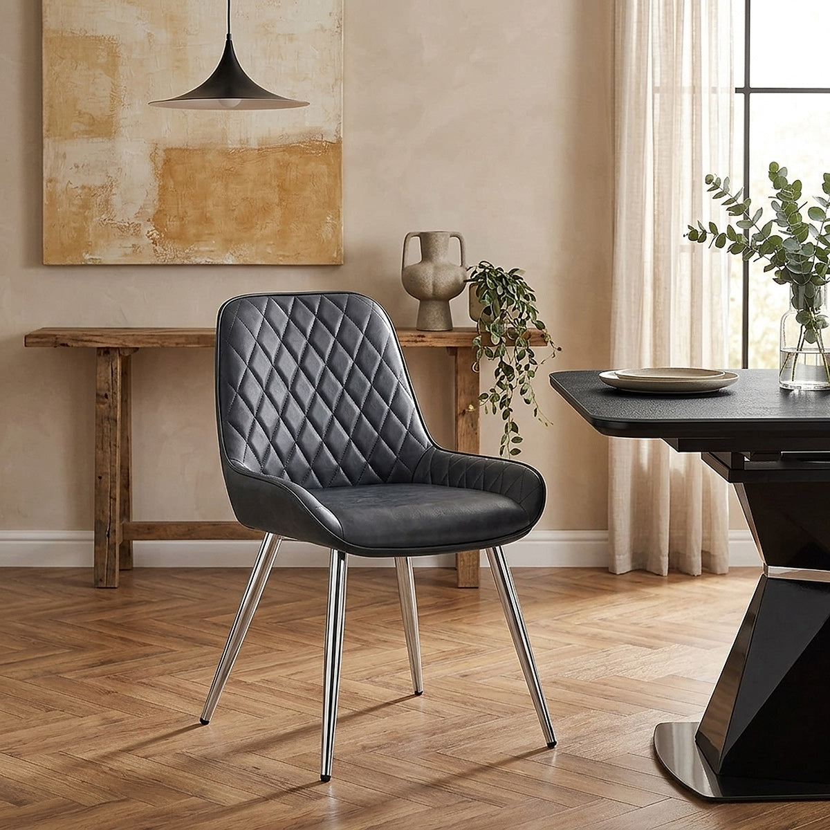 Lincoln Chrome Chair Antique Midnight Blue