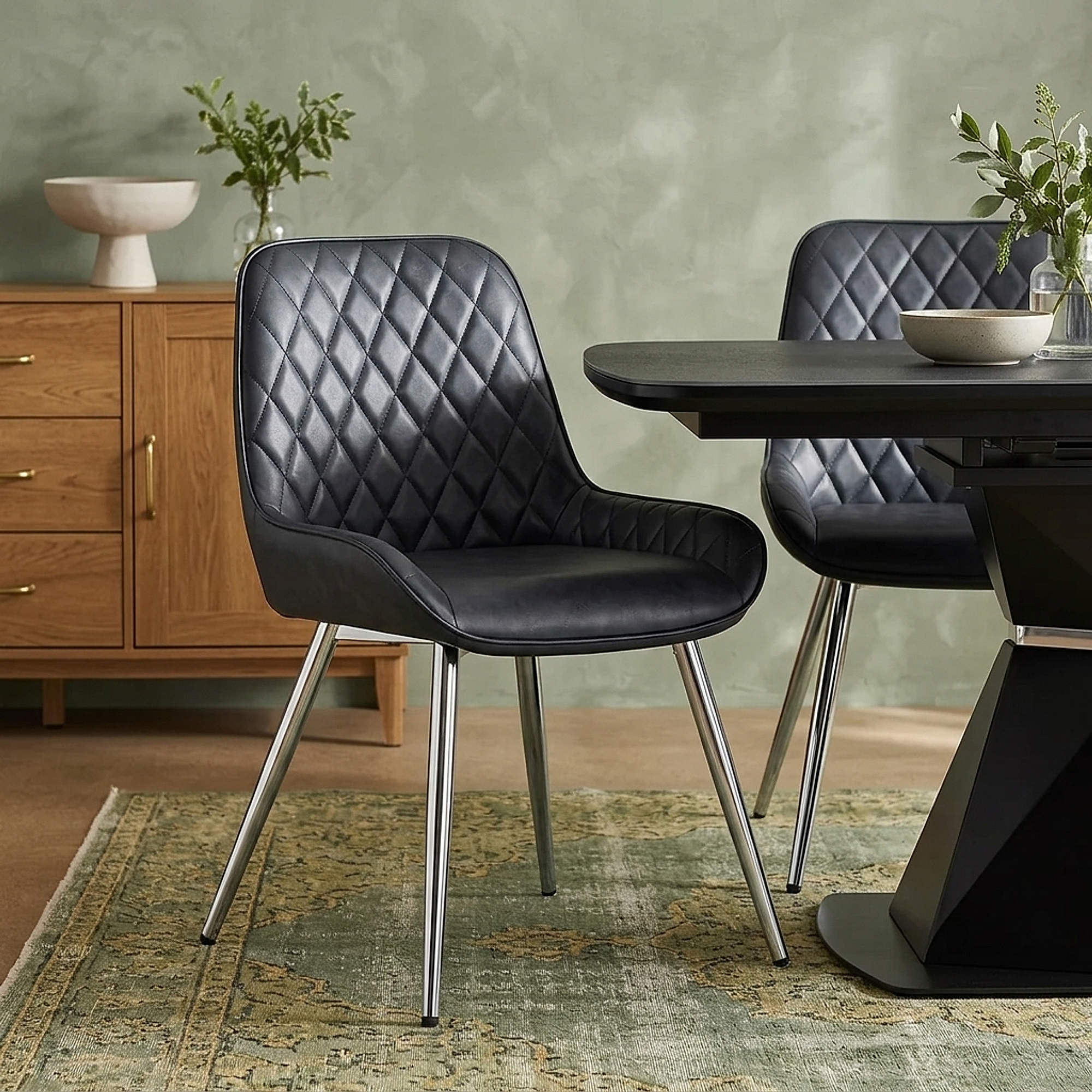 Lincoln Chrome Chair Antique Midnight Blue