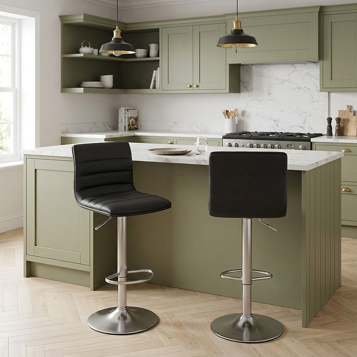 Linear Brushed Steel Bar Stool Black