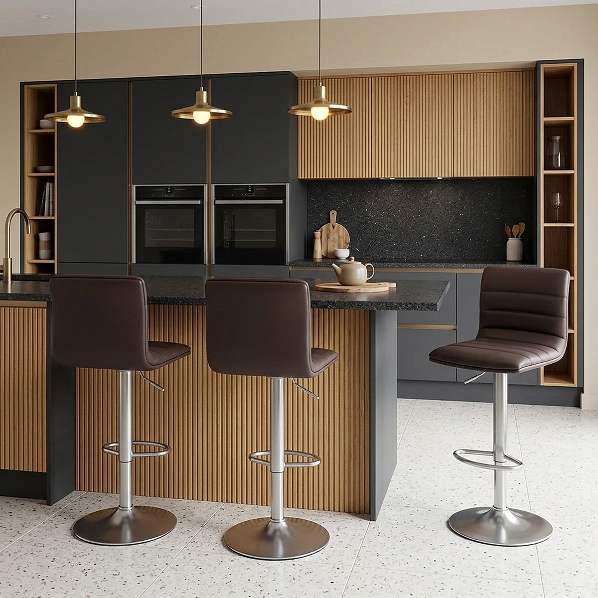 Linear Brushed Steel Bar Stool Brown