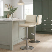 Linear Brushed Steel Bar Stool Cream