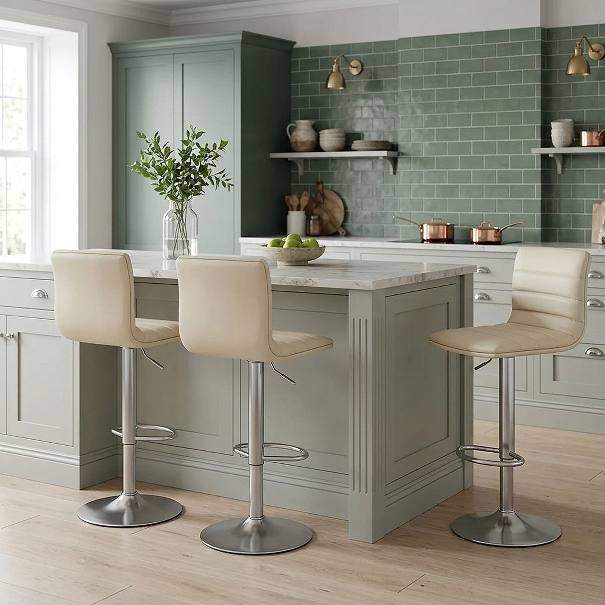 Linear Brushed Steel Bar Stool Cream