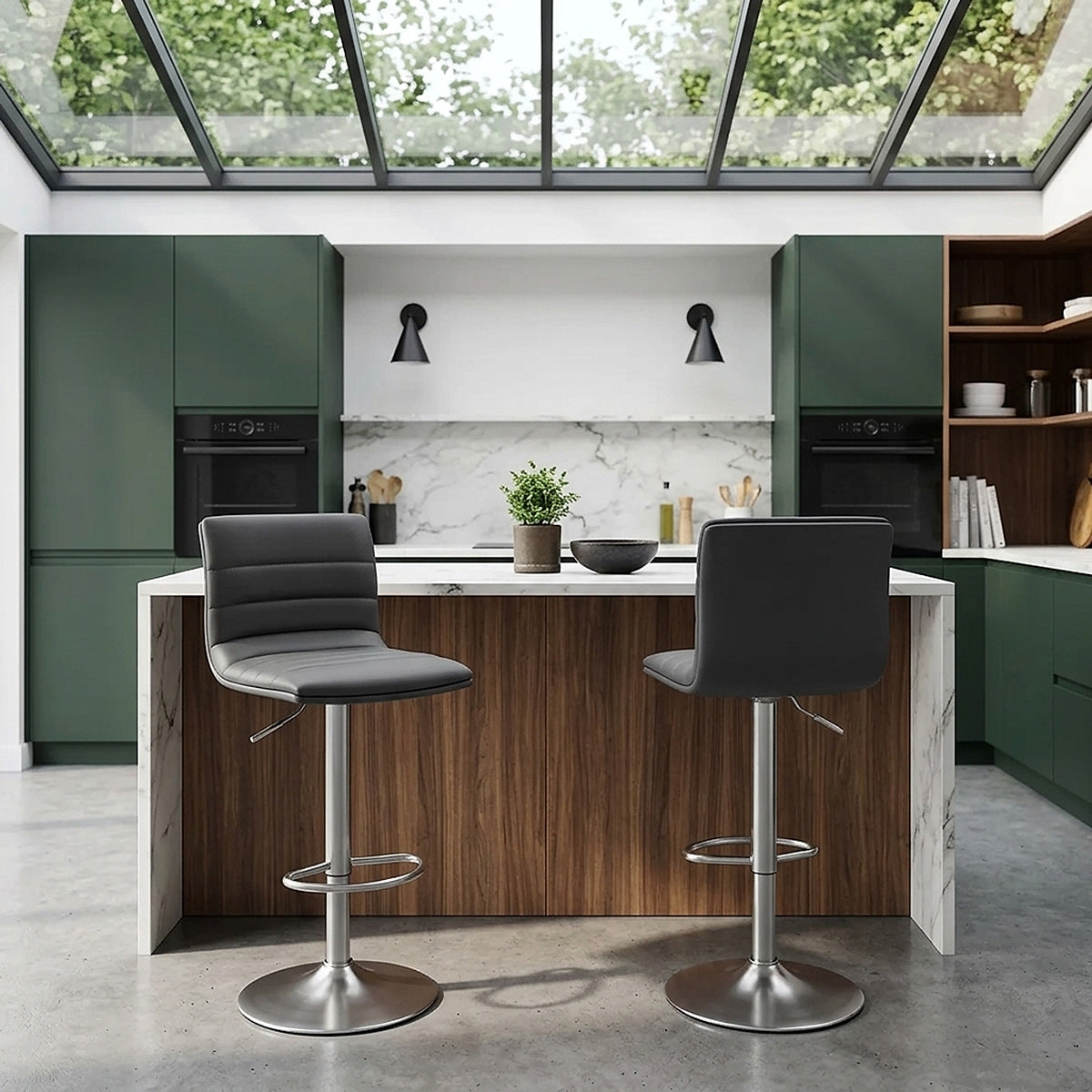 Linear Brushed Steel Bar Stool Grey